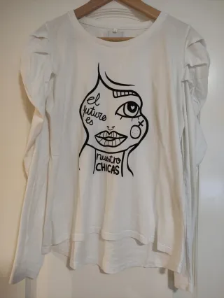 Camiseta manga larga blanca con dibujo