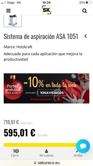 ASPIRADORA INDUSTRIAL HOLZKRAFT ASA 1051 NUEVA