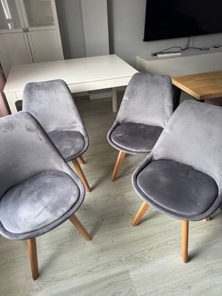 URGE Juego de 4 sillas grises terciopelo