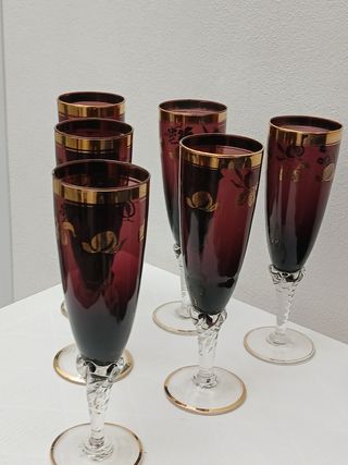 Set 6 Bicchieri Murano Vintage Oro Rosso