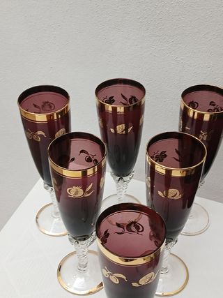 Set 6 Bicchieri Murano Vintage Oro Rosso