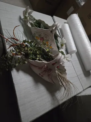 2 Jarrones Decorativos Cerámica Flores