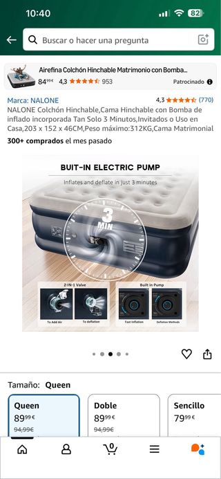 Colchón Hinchable Nalone Matrimonio con Bomba