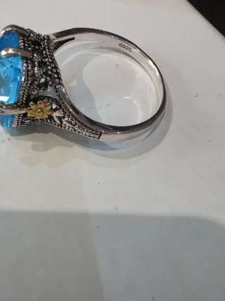 Anillo Plata Ley Topacio Azul Ornamental