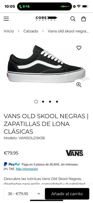 Zapatillas Vans Old Skool Negras Talla 36