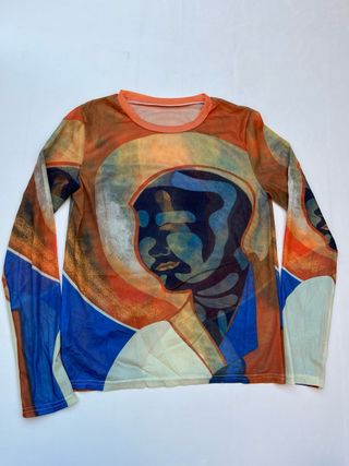 Top Transparente Manga Larga Estampado Abstracto