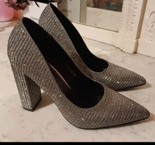 Zapatos de fiesta tacón brillante talla 38