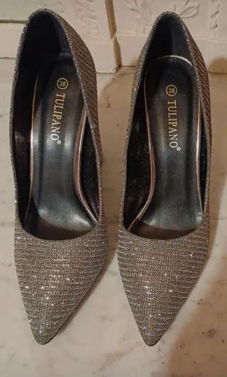Zapatos de fiesta tacón brillante talla 38