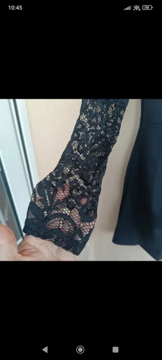 Vestido negro fiesta encaje manga larga