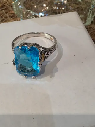 Anillo Plata Topacio Azul Rectangular