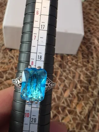 Anillo Plata Topacio Azul Rectangular