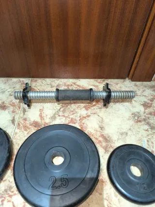Mancuerna y discos de pesas
