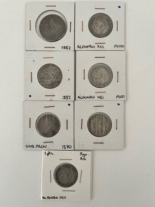 Monedas de Plata 1 Peseta 1870-1882-1900-1904