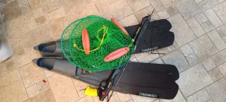 Conjunto pesca submarina aletas y red