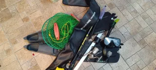 Conjunto pesca submarina aletas y red