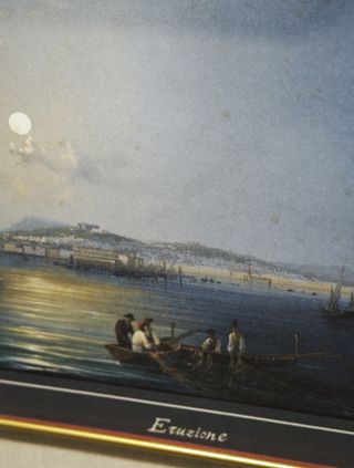 Eruzione Vesuvio Stampa Cornice Quadro Vintage