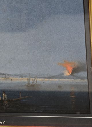 Eruzione Vesuvio Stampa Cornice Quadro Vintage