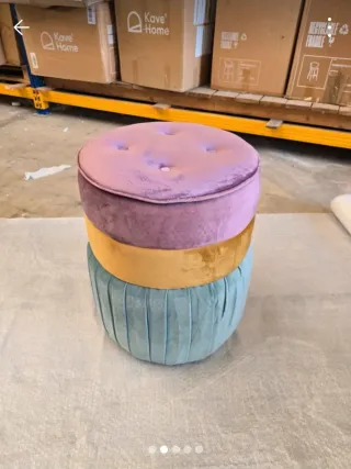 Pouf velluto arancione e verde acqua