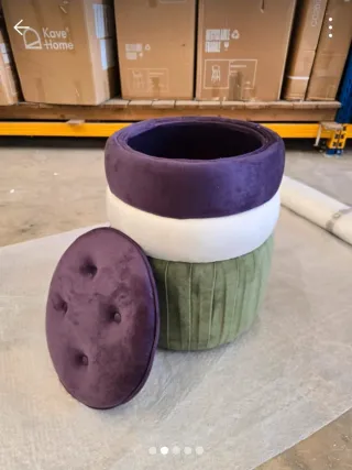 Pouf velluto arancione e verde acqua