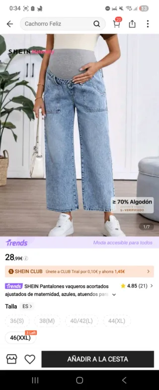 Pantalones premamá vaqueros efecto lavado