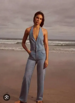 Mono Zara espalda abierta halter vaquero