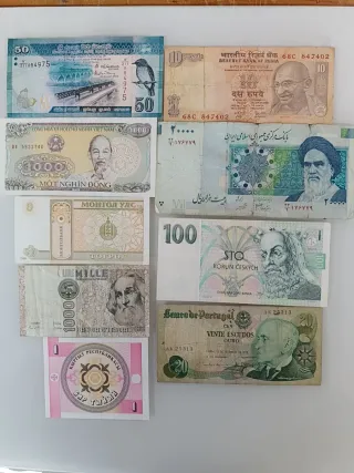 Lotes de Billetes de 9 Países Diferentes
