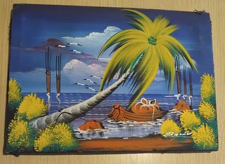 Quadretto dipinto a mano mare palma