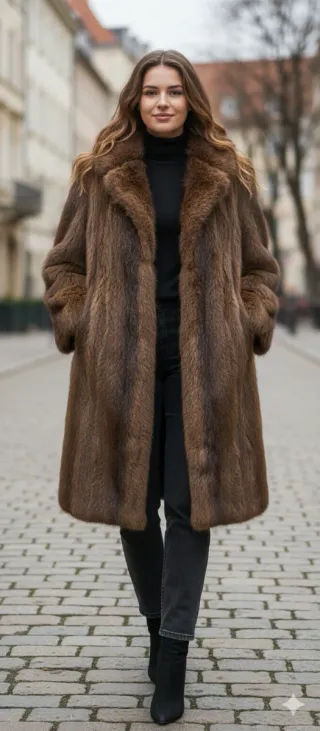 Abrigo largo de piel marrón