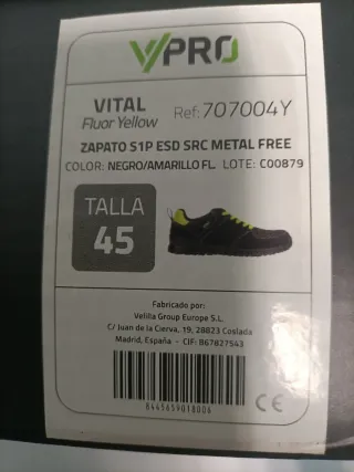 Zapatillas Seguridad V-PRO Talla 45 Nuevas