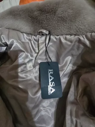 Abrigo de pelo suave beige/gris talla única