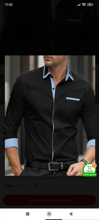 Camisa negra moderna con detalles azul