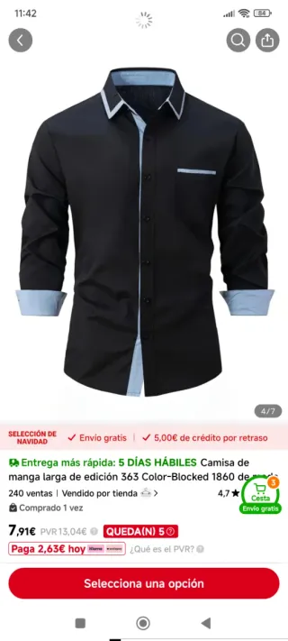 Camisa negra moderna con detalles azul