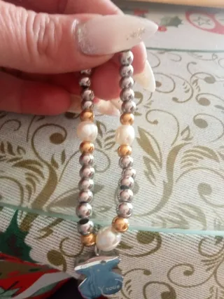 Pulsera Tous Oso Perlas y Bolas Doradas/Plateadas