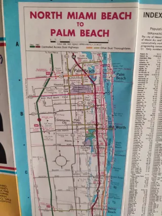 Mapa Miami-Palm Beach años 90 Vintage ideal decora