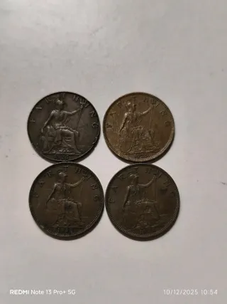 Lotto di 4 monete antiche Britanniche Farthing