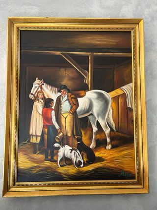 Antico quadro di fattoria con cavalli