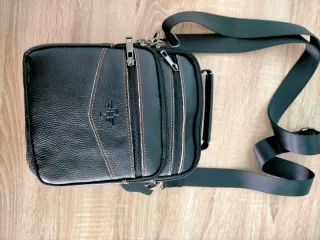 Bandolera de piel genuina negra