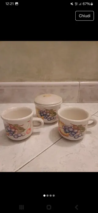 Set 2 tazzine con zuccheriera vintage