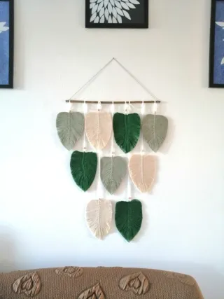 Arazzo macramè foglie beige y marrón