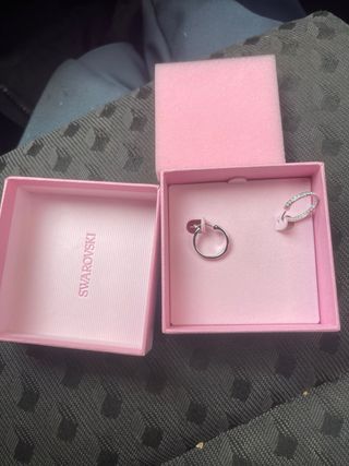 Pendientes Swarovski Aro Corazón Rosa Plata