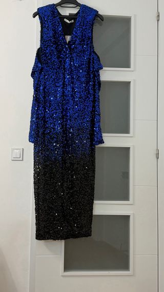 Vestido fiesta lentejuelas azul/negro T.L