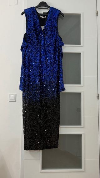 Vestido fiesta lentejuelas azul/negro T.L