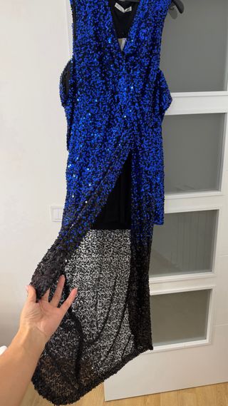 Vestido fiesta lentejuelas azul/negro T.L