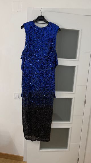 Vestido fiesta lentejuelas azul/negro T.L