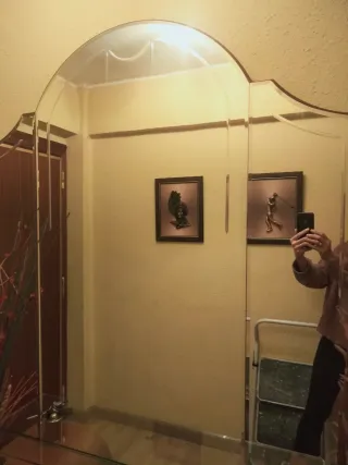 Recibidor madera maciza y cristal con espejo