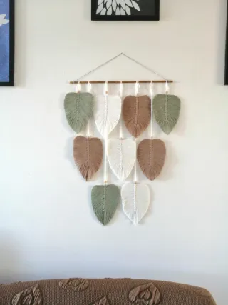 Arazzo Macrame Foglie Marrone Verde Bianco