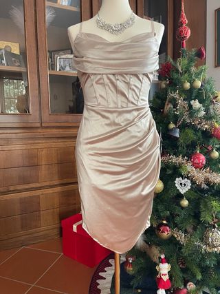 Abito corto raso beige