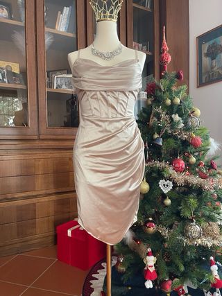 Abito corto raso beige