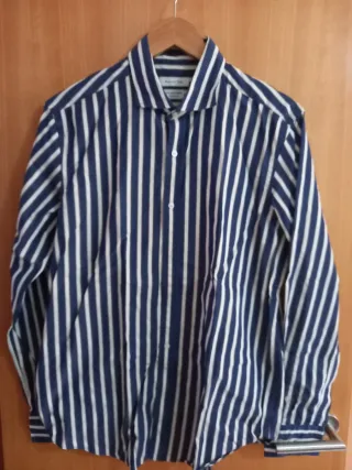 Camisa Massimo Dutti Rayas Azul Blanco Hombre
