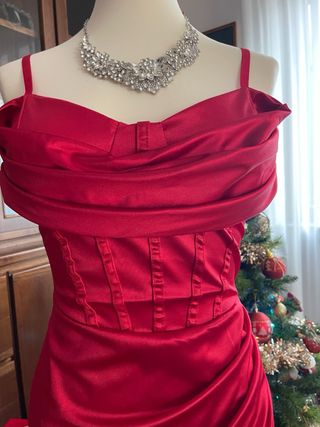 Abito corto in raso rosso